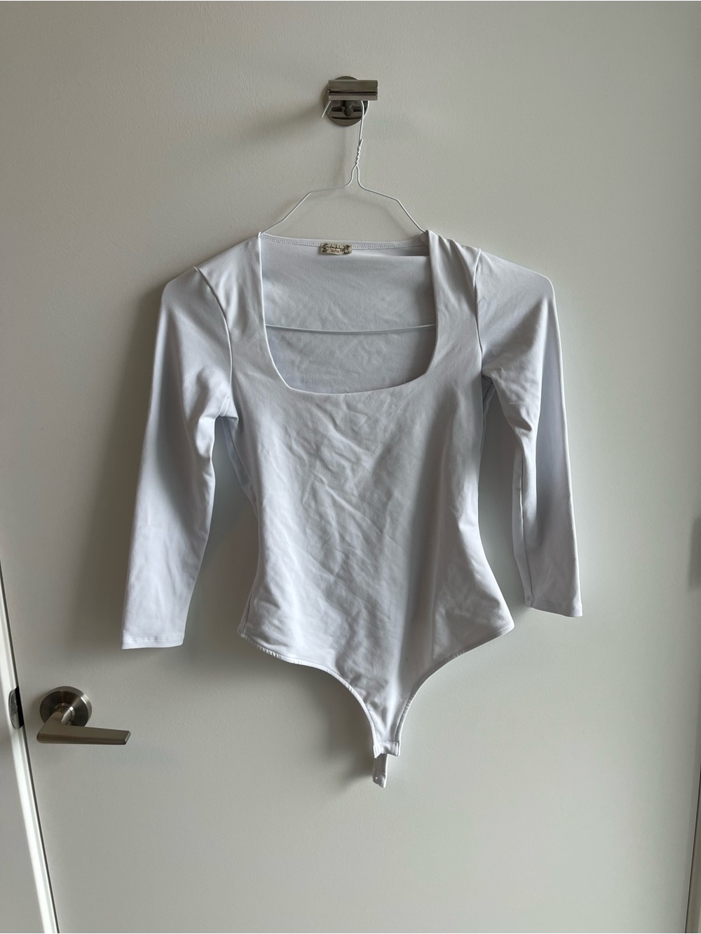 Free People White Long-Sleeve Square Neck Bodysuit